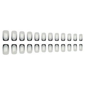 24-piece short square French press-on nails with black tips and pearlescent white base