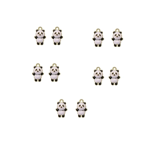 Detailed view of ten enamel panda charms with gold-plated edges for DIY jewelry making