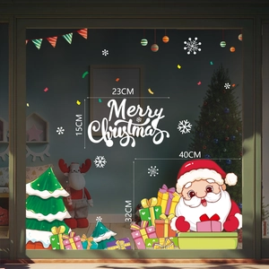 Merry Christmas window stickers featuring Santa Claus and tree decals for glass decoration