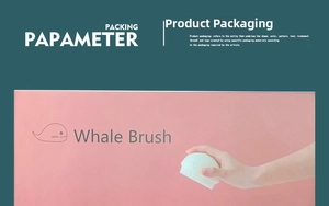 Minimalist whale laundry brush with creative pink packaging and whale brand logo