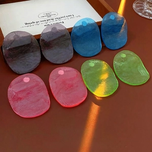 Irregular oval acrylic shrimp chip earrings in purple blue red and green with top drill holes