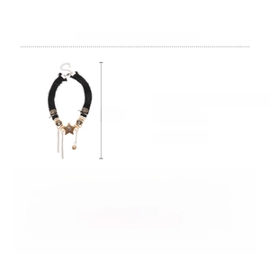 Detailed spec sheet showing plush star fringe necklace materials, weight and sizing