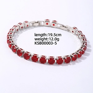 Detailed view of silver hip-hop bracelet with red zircons, length 19.5cm and weight 12.0g