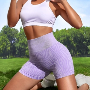 Women's light purple zebra pattern high-waisted yoga shorts for gym and fitness