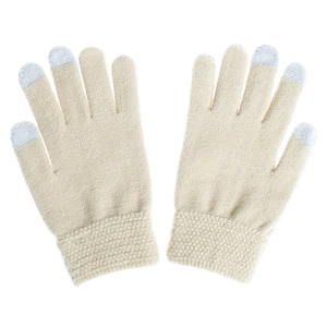 Winter knitted touchscreen gloves in cream with grey fingertips and ribbed cuffs