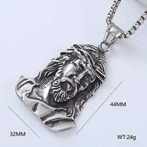 Silver stainless steel Grim Reaper pendant necklace showing dimensions 44mm x 32mm and 24g