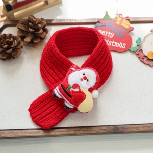 Red knitted Christmas pet scarf featuring a cute Santa Claus doll for small dogs and cats