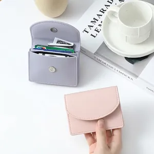 Minimalist short purple and pink leather wallets with card slots and snap button