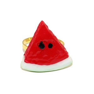 Summer watermelon napkin ring with green rind and gold metal loop for table decor