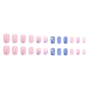 Pink and blue press-on nails set with French heart patterns and glossy finish