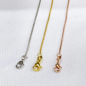 18k gold plated snake chain necklaces in silver, gold, and rose gold with lobster clasps