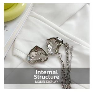 Detailed internal structure of a heart-shaped silver pendant bag accessory with chain