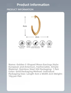 Polished gold 304 stainless steel C-shaped moon earrings with 4x2cm dimensions detail