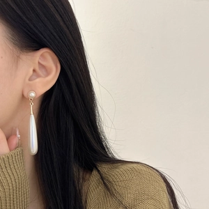 Vintage Baroque pearl drop earrings in S925 silver, elegant French court style on model