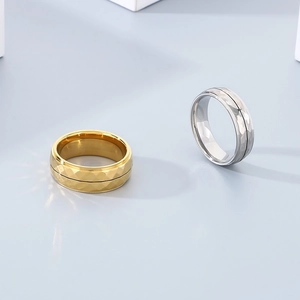 Minimalist faceted spinner rings in gold and silver stainless steel for men and women