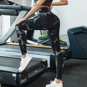 Legging de fitness taille haute tie-dye pour femmes avec motif marbré sans couture pour le sport