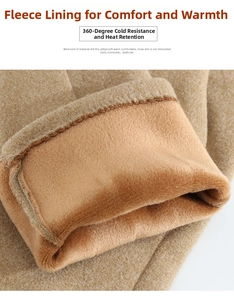 Close-up of thick thermal fleece lining inside a camel-colored winter glove
