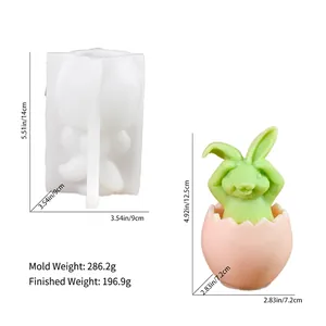 Dimensioni dettagliate dello stampo in silicone a coniglio e della candela profumata finita