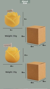 Size chart showing two rose scented candle dimensions and kraft paper gift box details