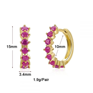 Detailed dimensions of rose red crystal geometric hoop earrings with metal texture