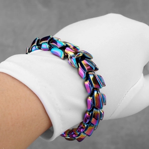 Rainbow stainless steel dragon scale bracelet for men with iridescent punk link design