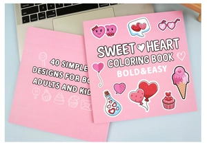 Pink Sweet Heart coloring book for adults and kids featuring forty cute cartoon designs