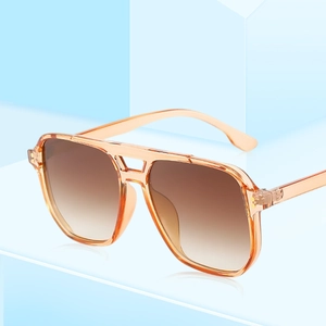 Orange translucent pilot sunglasses with double bridge and brown gradient lenses