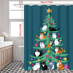 Tenda da doccia natalizia con albero e gatti, dimensioni standard 180x180cm