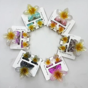 6-set tropical frangipani flower hair claw clips and side pins for beach vacation
