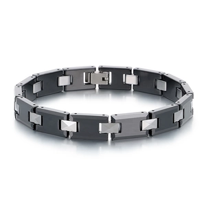 Bracelet chaîne croisée pour hommes en acier tungstène noir et argenté à maillons