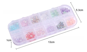 12-grid storage box with colorful aurora bow nail art resins and crystal charms