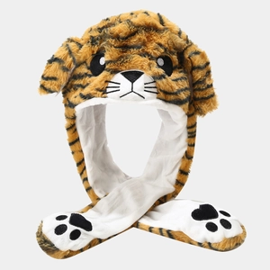 Chapeau Animal En Peluche Tigre Léopard Oreilles Mobiles Fausse Fourrure Hiver Chaud Nouveauté Femmes Enfants