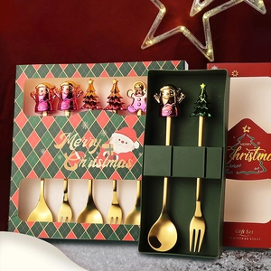 Christmas Spoons And Forks Stainless Steel Cartoon Santa Reindeer Tree Dessert Coffee Stirring Festive Creative Dinnerware