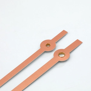 Minimalist rose gold aluminum clock hands with central holes for quartz watch movement
