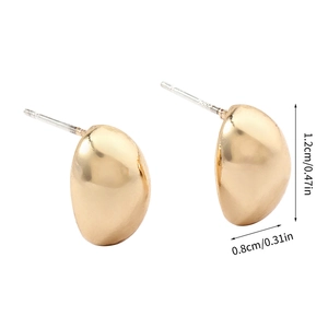 Detailed view of gold bean earrings with dimensions 1.2cm height and 0.8cm width