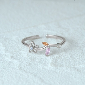 Detailed close-up of S925 silver butterfly ring with colorful cubic zirconia stones