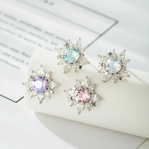 Flower Stud Earrings With Zircon And 925 Sterling Silver Earring Post Sweet Elegant Jewelry For Women Girls