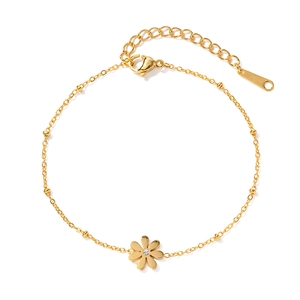Elegant gold daisy flower bracelet with sparkling center diamond and adjustable chain link