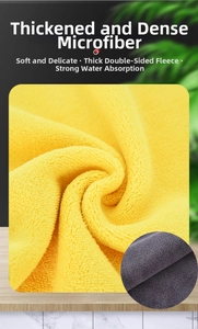 Close-up of thick microfiber cleaning cloth showing soft texture in yellow and gray