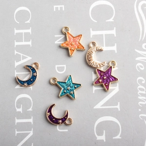 Golden alloy star and moon enamel pendants for DIY jewelry making in multiple colors