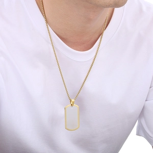 Polished gold stainless steel dog tag necklace with box chain for men fashion style