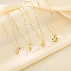 18K Gold Plated 316L Stainless Steel Ocean Pendant Necklace Mother Of Artificial Pearl Sea Turtle Starfish Conch For Women