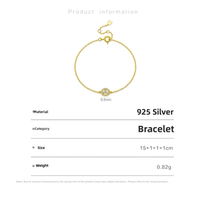 Detail specifications of 925 sterling silver gold bracelet with zircon pendant size 6.5mm