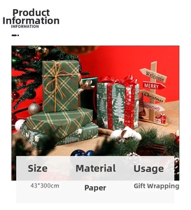 Détail de papier cadeau de Noël écossais et renne, rouleau de 43x300cm de haute qualité