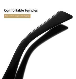Close-up of ergonomic black glossy temples on sunglasses for comfortable and anti-slip wear