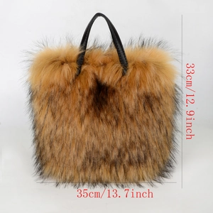 Borsa tote in pelliccia sintetica 33x35cm con morbido peluche marrone e manici