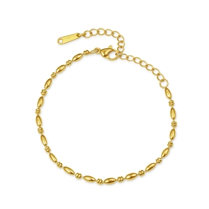 Bracelet en acier inoxydable plaqué or 18 carats avec perles ovales et fermoir mousqueton