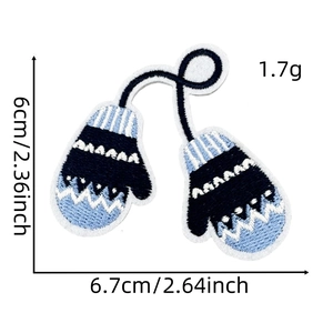 Detail showing embroidered blue winter mitten patch with precise size and wavy pattern