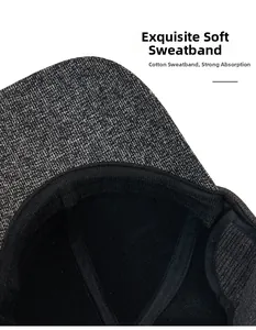 Close-up of soft cotton sweatband on men's winter baseball cap showing premium stitching