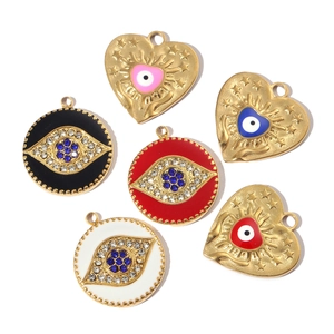 French style evil eye heart pendants in gold stainless steel with colorful enamel inlays